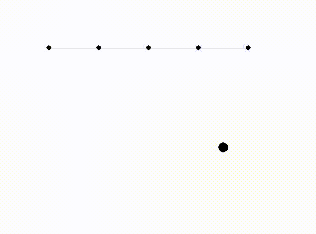 “Animated 2D line with four joints, continuously pointing towards a moving ball”
