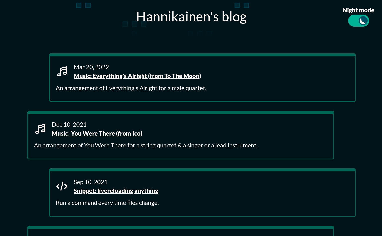 A screenshot of several blog posts.